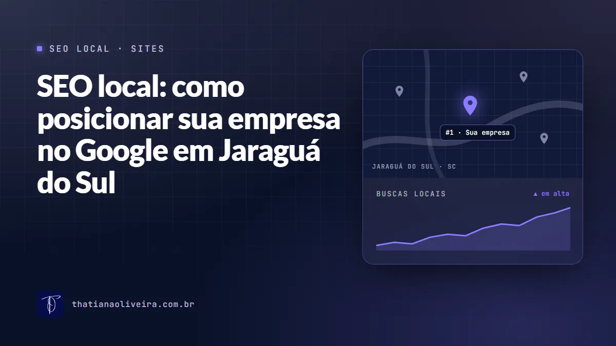 Arte do artigo: mapa de Jaraguá do Sul com a empresa em 1º lugar e gráfico de buscas locais