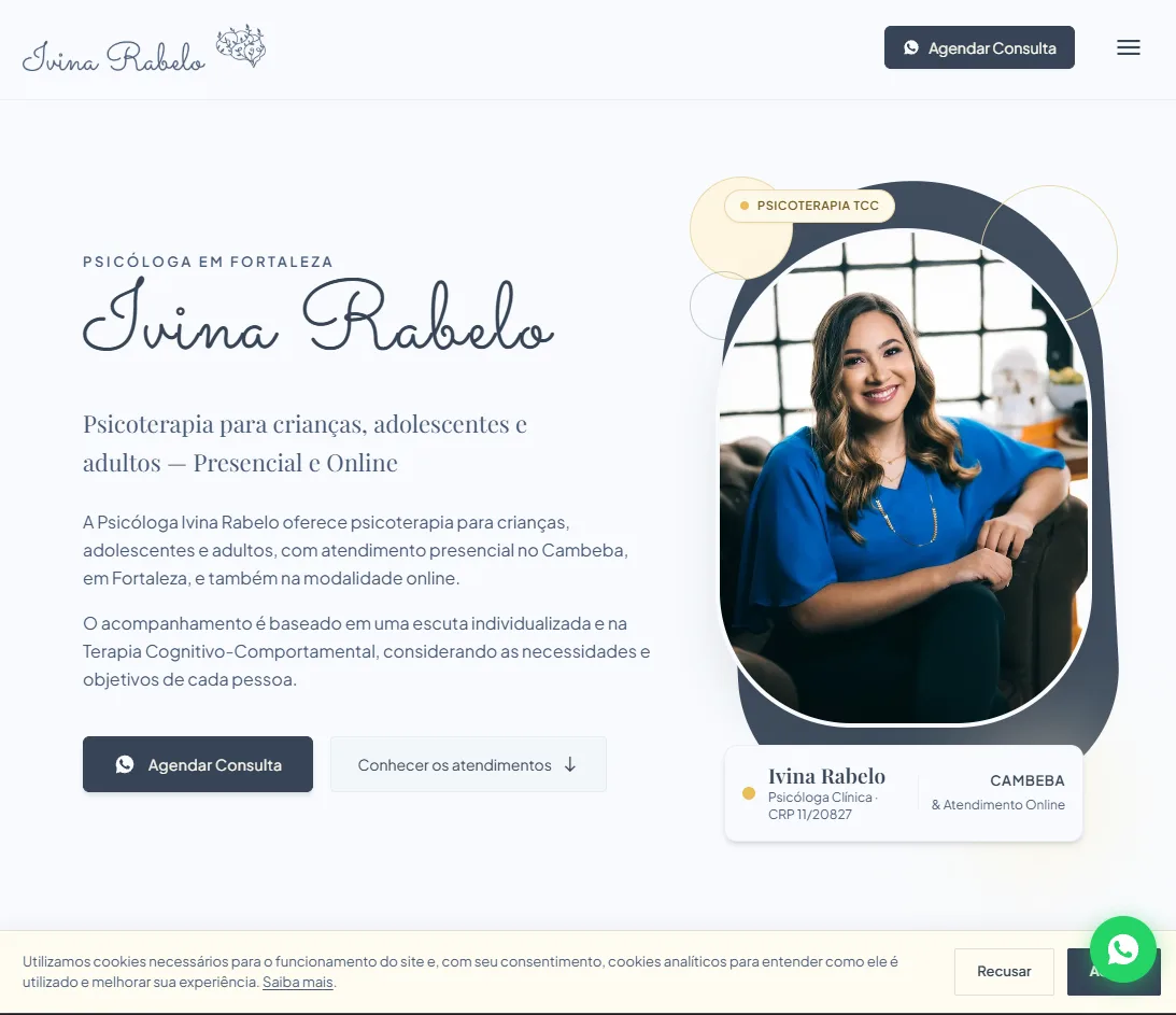 Página inicial do site Psicóloga Ivina Rabelo